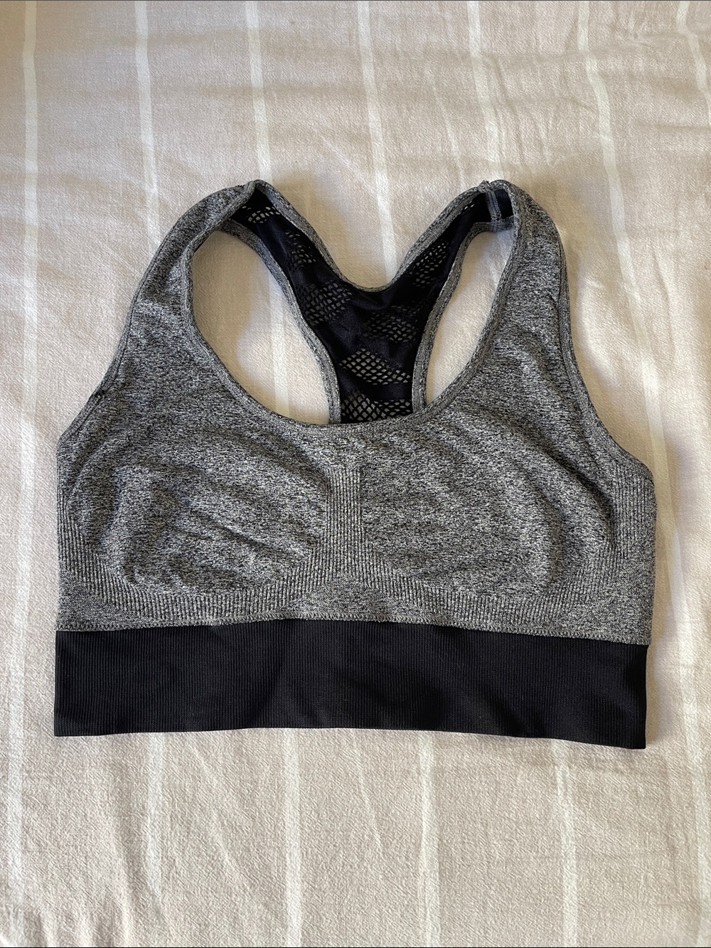 Seamless Heather Grey & Black Racerback Support Sports Bra